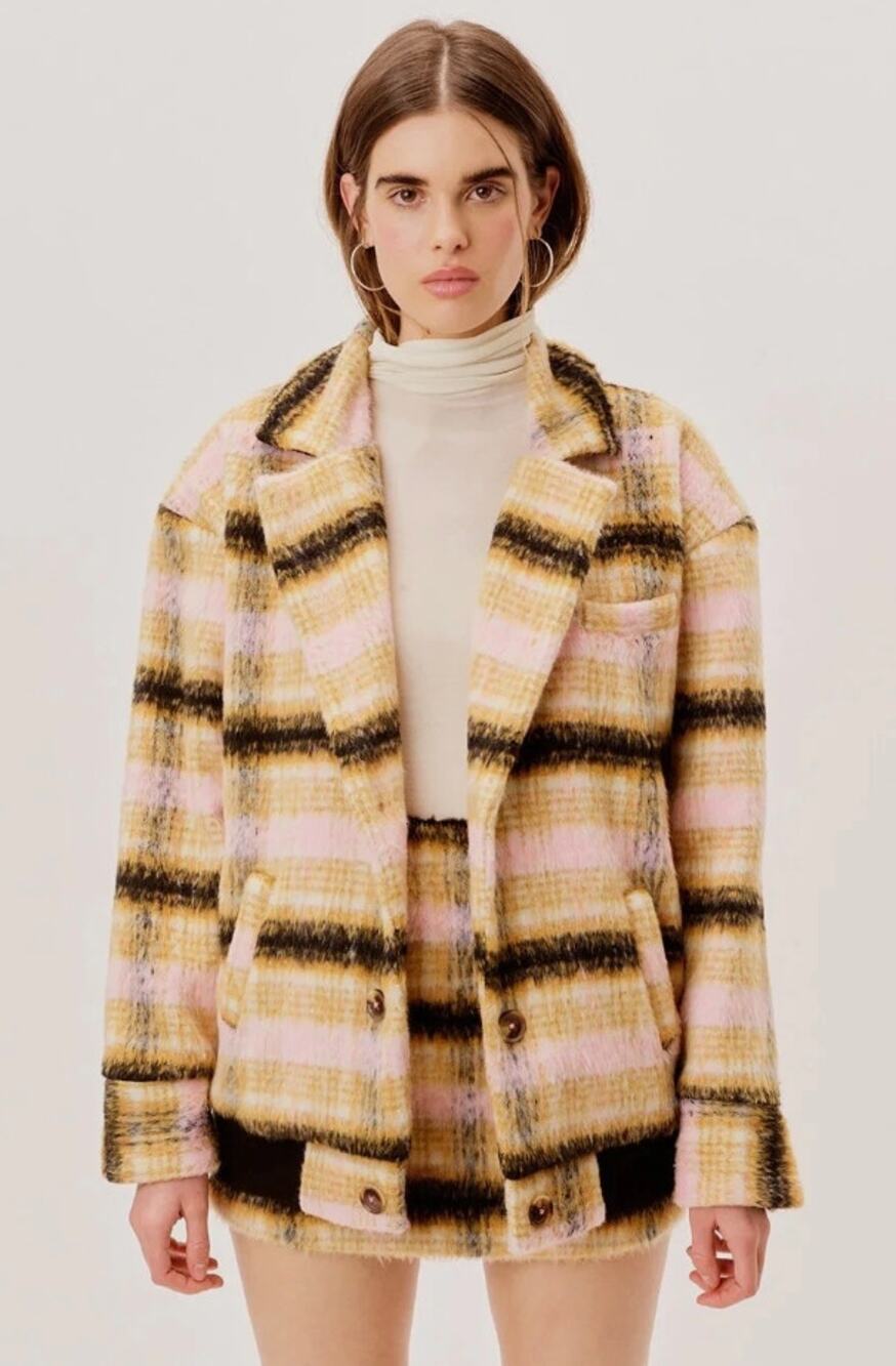 For Love & Lemons Women's Rachel Plaid Button Front Jacket Size Large